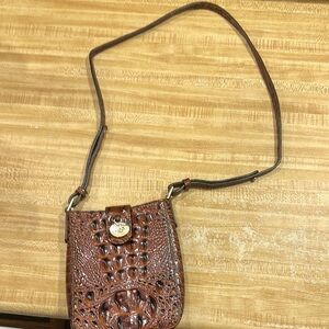 Brahmin Brown Crocodile Textured Crossbody Bag with Gold Hardware